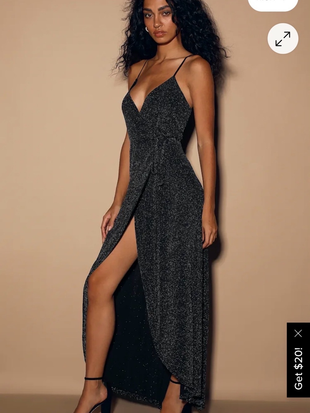 Lulus Women Celestial Black and Silver Wrap Maxi Dress Size Sm